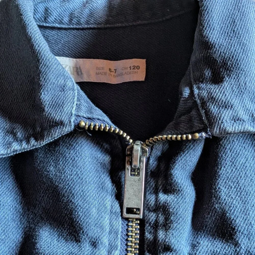 Zara Kids Blue Denim Zip-Up Chore Jacket - Size 6-7 (120cm)